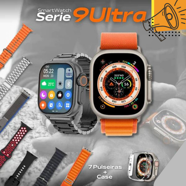 SmartWatch Serie 9 Ultra - Kit com 7 pulseiras, case, carregador por indução [LANÇAMENTO]