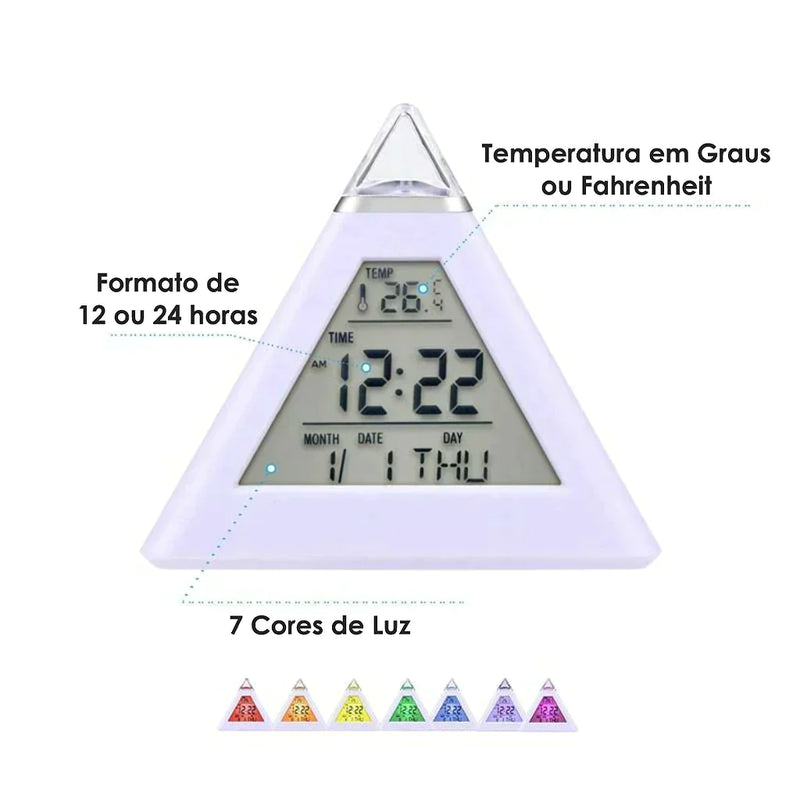 Relogio Digital Piramide De Mesa Calendario Despertador Termometro Cabeceira